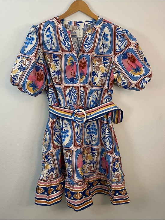 Joie Dresses & Skirts - Joie Tropical Floral Bird Print Belted Puff Sleeve Flared Mini Dress Sz 10